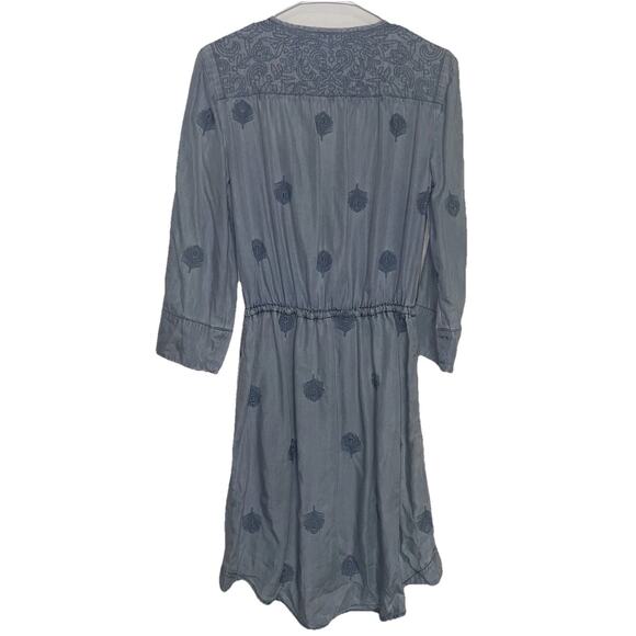 Anthropologie Holding Horses Dress Size XS Blue Chambray Plumage Embroidery READ - Picture 9 of 14